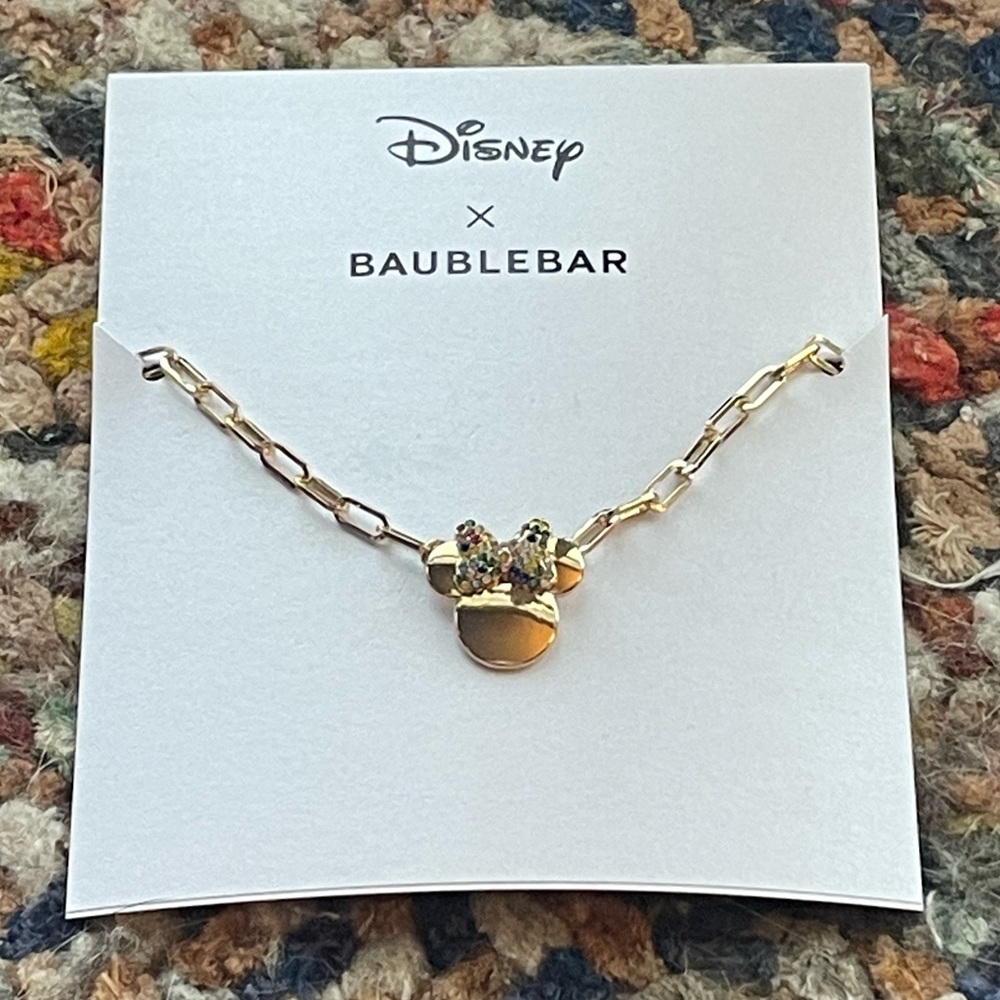 NWT BaubleBar x Disney Gold Minnie Mouse Necklace